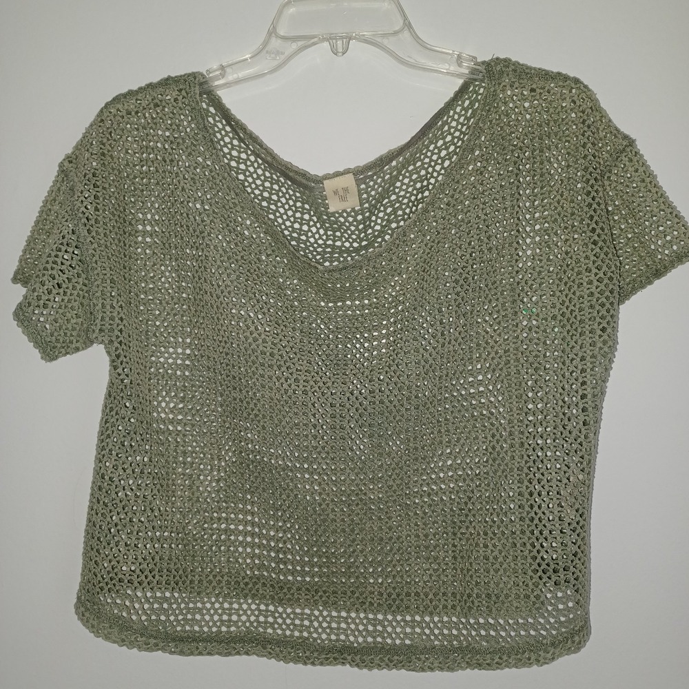 We The Free Cropped Olive Green See Through Top Sz XS Adorable Look! Relaxed Fit